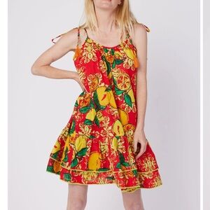 Bright Red Lemon Print Tie-Shoulder Sundress